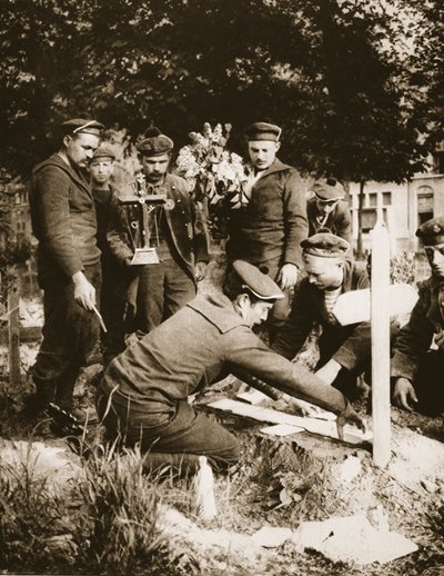 Marine Riflemen Decorate a Grave at Nieuport Cemetery, 1915 by French Photographer